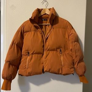 SHEIN Burnt Orange Zip Up Drop Shoulder Puffer Coat size Small